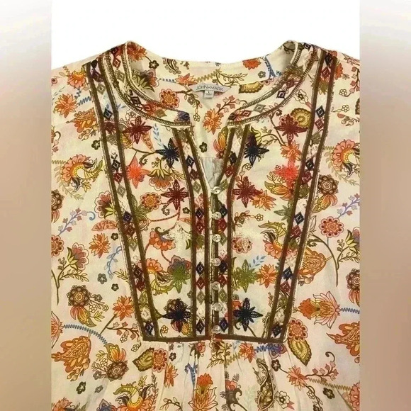 John Mark Embroidered Woven Split V-Neck 3/4 Sleeve Multi Print Tunic, Large - Picture 7 of 11